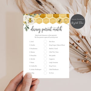 Movie Parent Match, Baby Shower Parent Match, Parent Matching Game, Bee Baby Shower Games, Bee Baby Shower, Baby Shower Activity, SET71