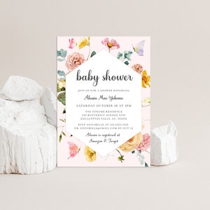 Editable Dusty Pink Butterfly Baby Shower Invitation, Butterfly Baby Shower Invitation, Greenery Baby Shower Invite, Dusty Pink Invite SET39