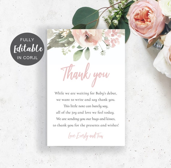 EDITABLE Dusty Pink Thank You Note Baby Shower Thank You | Etsy