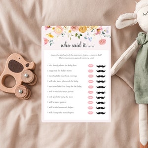 Bewerkbare vlinder mama of papa spel, vlinder die het zei spel, roze bloemen mama of papa sjabloon, baby shower games, virtuele douche, SET39