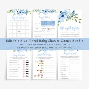 Blue Floral Baby Shower Games, Greenery Baby Shower Games, Boy's Printable Shower Games, Baby Shower Bingo, Price Is Right, Emoji Game, S919