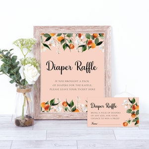 EDITABLE Little Cutie Diaper Raffle Sign, Clementine Diaper Raffle Ticket, Citrus Nappy Raffle Bundle, Orange Blossom Raffle Insert, SET918