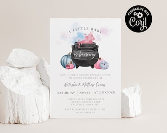 Editable A Baby Is Brewing Invite, Gender Reveal Invitation, Halloween Baby Shower Invitation, Halloween Gender Reveal Invite, SET3110