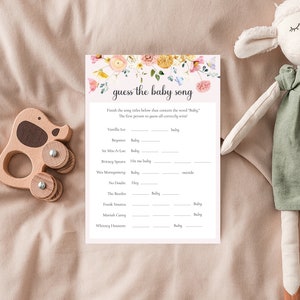 Editable Butterfly Guess The Baby Song, Butterfly Baby Lyric Game, Dusty Pink Floral Guess The Tune Game, Virtual Baby Shower Games, SET39