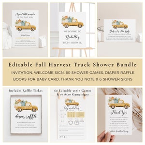 Editable Fall Pumpkin Baby Shower Bundle, Harvest Truck Baby Shower Pack, Pumpkin Baby Shower Games Bundle, Fall Thank You Card, SET494