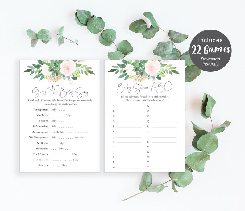 Greenery Baby Shower Games Pack, Succulent Shower Games Bundle, Girls Baby Shower Games, Printable Games, Instant Download, SET221 image 5