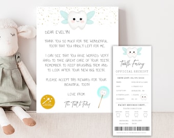 Editable Tooth Fairy Letter, Tooth Fairy Note, Tooth fairy Receipt, Tooth Fairy Printable, First Tooth Certificate