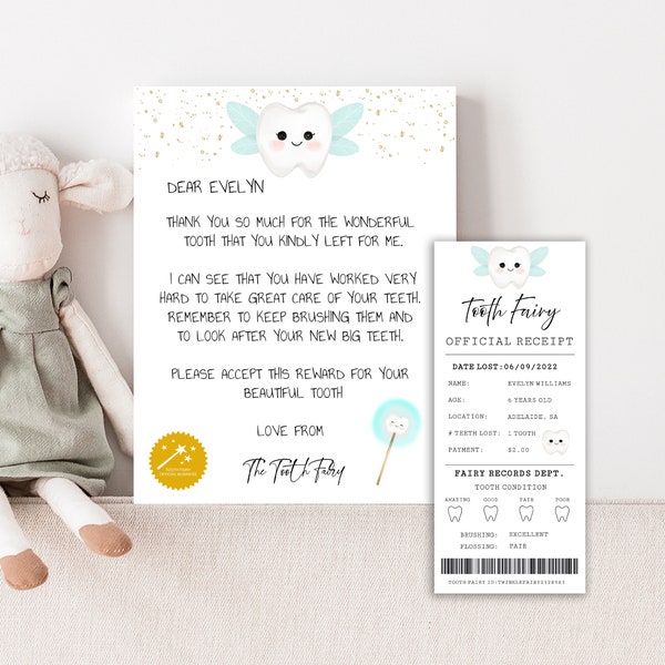 Editable Tooth Fairy Letter, Tooth Fairy Note, Tooth fairy Receipt, Tooth Fairy Printable, First Tooth Certificate