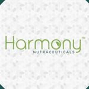 May include: Logo for Harmony Nutraceuticals, a company that specializes in dietary supplements. The logo features a stylized green leaf with the word "Harmony" in a white sans-serif font and the word "Nutraceuticals" in a smaller white sans-serif font.