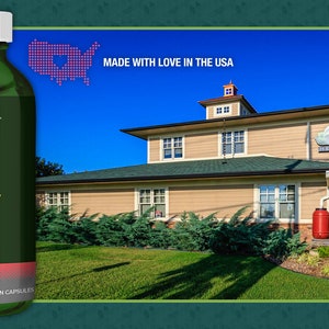 May include: A green bottle of Harmony Arjuna herbal supplement with a white label and the text "Harmony Nutraceuticals Arjuna Synergized with Triperine&trade; Heart-Circulation Harmony&trade; Pure Herbal Supplement 120 Vegetarian Capsules". The bottle is in front of a building with a sign that reads "Harmony Healing Center".