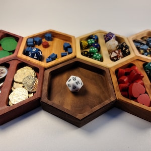 Hexagon Component Tray • Dice Tray • Board Games • Tabletop game • Solid wood • USA Hand made • Dice, Tokens, Coins Organizers
