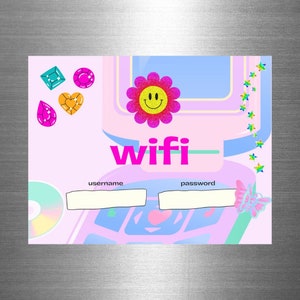 Wi-Fi Schild, Y2K, Millennial, Wand, Digitaler Download, Smiley, Gen Z, CD, Klapphandy, JPEG, PDF, Niedlich, Schlafzimmer, Küche, Büro, Pink