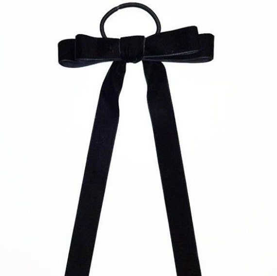 Eudora Black Double Bow Longtail Velvet Hair Tie Ribbon Etsy