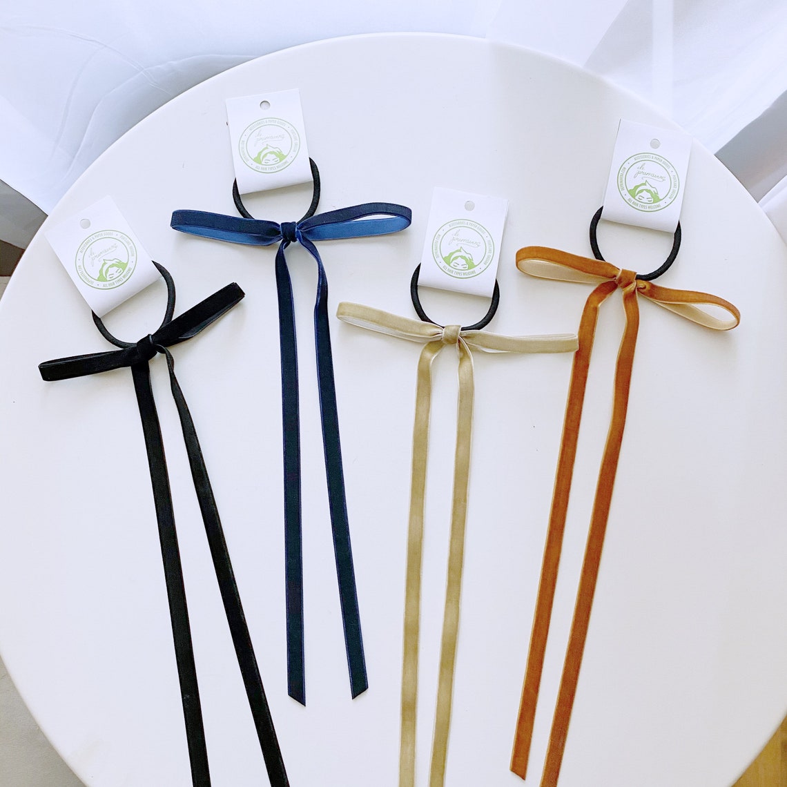 Thin Velvet Bow Hair Tie Gift Set 4pack Four Christmas Etsy