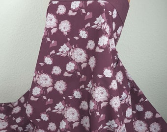 Fabric sold by the meter - Softshell Fleece: flowers, 17.90 euros/meter, grape color, tone on tone, flowers