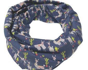 Landhuis Handmade - Loop Scarf Dark Blue Lamas Cacti Cotton Neckerchief for Women & Men Tube Scarf Autumn Winter Women Men