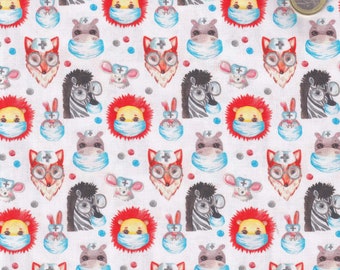 Fabric sold by the meter - cotton fabric: animals with masks, 14.00 euros/meter, 100% cotton, zebra, fox, lion & Co.