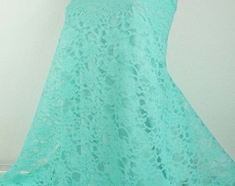 Fabric sold by the meter – lace fabric plain mint, 14.90 euros/meter, lace with flowers, scalloped edge