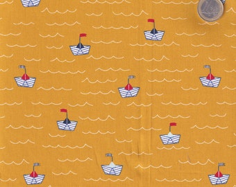 Fabric sold by the meter – Cotton fabric: boats, 12.90 euros/meter, paper boats curry yellow by Poppy