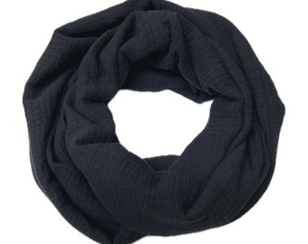 Landhuis Handmade – Zeitloser Musselin Loop in uni schwarz, 100 % Baumwolle, Büro, Freizeit
