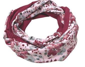 Landhuis Handmade – Loop Schal Wein Rot Rosa Pink Blüten Baumwolle Halstuch für Damen & Herren Schlauch-Schal Herbst Winter Frauen Männer