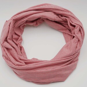 Landhuis Handmade – Loop Scarf Red Fine Stripes Modal Lightweight Neck Scarf for Women Tube Scarf Spring Summer