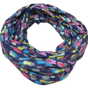 Landhuis Handmade - Loop scarf dark blue colorful fish print cotton neckerchief for men and women tube scarf autumn winter women men