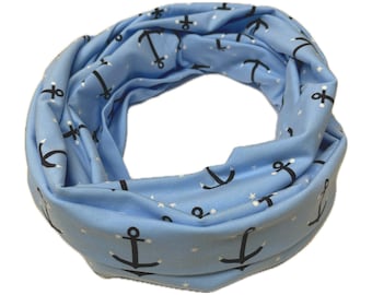 Landhuis Handmade – Maritimer Loop Schal Blau Anker Print Muster Baumwolle Halstuch für Damen & Herren Schlauch-Schal