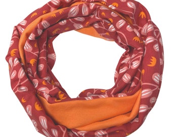 Landhuis Handmade – Loop Schal Rosa Rot Orange Blüten Baumwolle Halstuch für Damen & Herren Schlauch-Schal Herbst Winter Frauen Männer