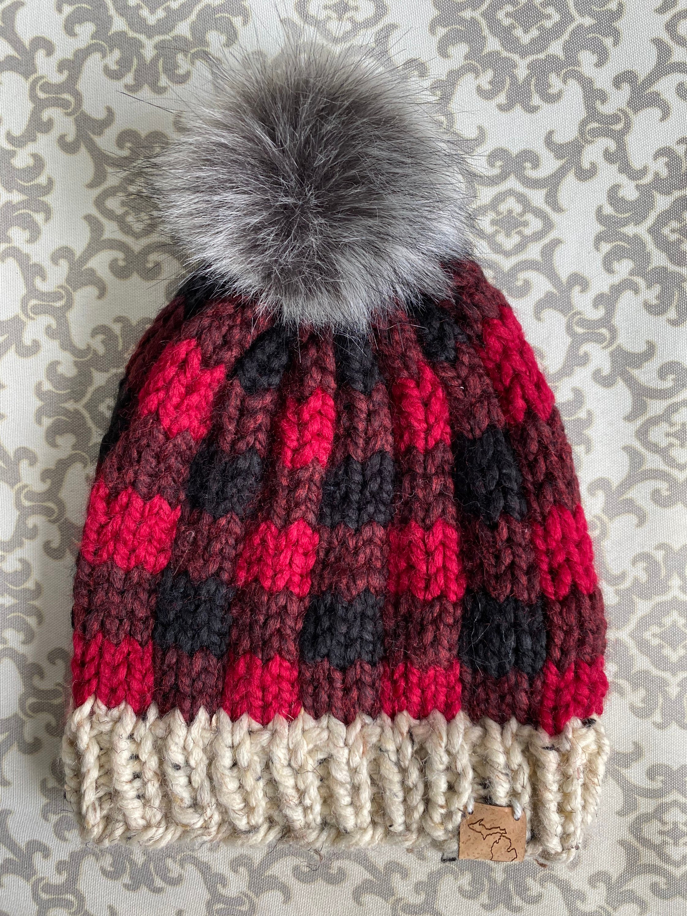 Chunky knit Buffalo plaid Michigan hat Etsy