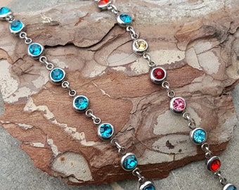 Stainless steel bracelet set with turquoise or colored stones