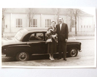 1956 HOCHZEIT Schnappschuss Mercedes Standesamt Postkarte 9x15cm Vintagefoto ArtJournal, Ephemera, Basteln,Sammeln, Ephemera