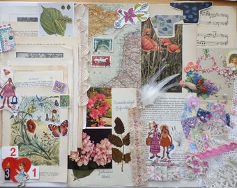 Blumiges EPHEMERA 60+BBBset Blumen Blätter Borten JunkJournal MixedMediaJournal Scrapbook Collage Papierkunst Dekorationen VINTAGE 1960er