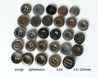 28 METAL BUTTONS 15-20 mm VINTAGE BUTTONS Ephemera Handicraft Journals SCRAP for EPHEMERA - work 1920/70s