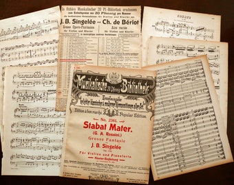 Rare+unique Vintage SET Sheet Music 8 old music sheets printed on both sides ScrapBook Paper Art JunkJournal Handicraft 1900-1920s