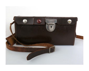 1920s leather bag PHOTO bag ALL-ROUND BAG 26x8.5 x 13 cm Dark brown shoulder bag with strap VINTAGE 1920s