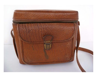 VINTAGE 1920er Kleine SCHLANKE Ledertasche FOTOtasche ALLROUNDTASCHE 20x6,5x18cm Nussbraune SchulterTasche mit Trageriemen