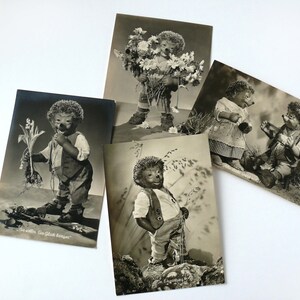RARETÉ 4 cartes postales Igel Mecki SEPIA qualité vintage années 1950 d'occasion collection artisanat scrapbooking