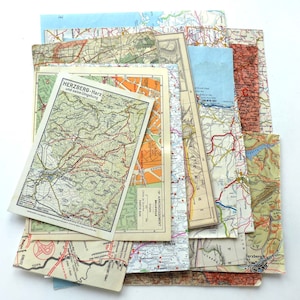 13 pieces ATLAS pages maps city maps vintage paper from old maps/atlases 1920-1970 JungJournal Origami scrapbook craft