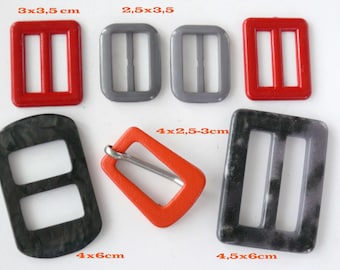 7 RED-GREY Classic Sporty Timeless Decorative buckles kUNSTSTOFF buckles VINTAGE of the 1970/80s like new