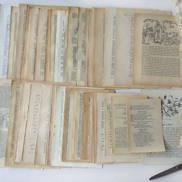50 ausgesuchte Buchseiten besondere, alte VINTAGE BUCHBLÄTTER 1885-1940er ScrapBook Papierkunst ORIGAMI JunkJournal Bastelarbeit