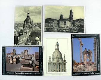 5 DRESDEN Gedächniskirche Post/Ansichtskarten COLOR Sehenswürdigkeiten Kirche Aufbau Sammeln Journale Basteln Vintage 1920er 1990er