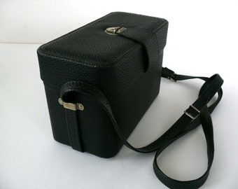 Leather bag PHOTO bag ALL-ROUND BAG 24x11.5 x 16 cm BLACK shoulder bag with strap VINTAGE from the 1970s/80s like new!