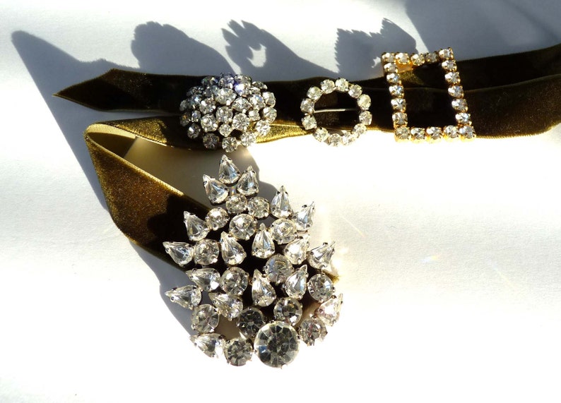 GLITZERJewelry VINTAGE glitter stones in silverframes WEDDING jewelry belt necklace headband pocket jewelry