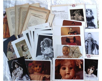 Vintage PUPPEN EPHEMERA BuchSeiten Karten Fotos JunkJournal Scrapbook ArtJournal MixedMedia Collage Deko