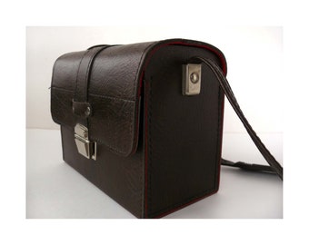 FOTO tas ALLROUND BAG KUNSTleer 24x12x18cm Donkerbruine schoudertas met draagriem VINTAGE uit de jaren 70/80