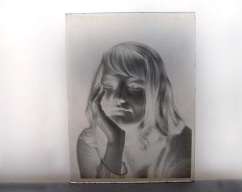 GLASFOTO "MoinMoin" Negativ auf Glas VINTAGE 9x13cm der 1950er