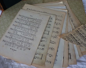 Vintage Light+Dark Music Sheets 10 Music Sheets Book Pages ScrapBook Paper Art JunkJournal Craft Origami Vintage1900-1920s