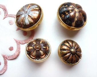 4 COPPER+DECORATED Glittering BUTTON BEAUTIFUL approx.20+25 mm BridgeJewelry Buttons Wonderful Decorative Buttons Beautiful Vintage