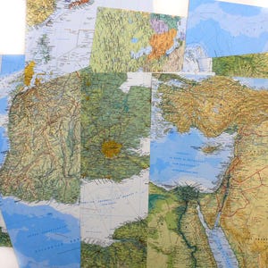 8 vecchie mappe ATLAS di paesi e città circa 24 x 34 cm, carta da mappa fine, mappe del mondo, globo rotondo, diario, origami, scrapbooking, artigianato VINTAGE degli anni '70